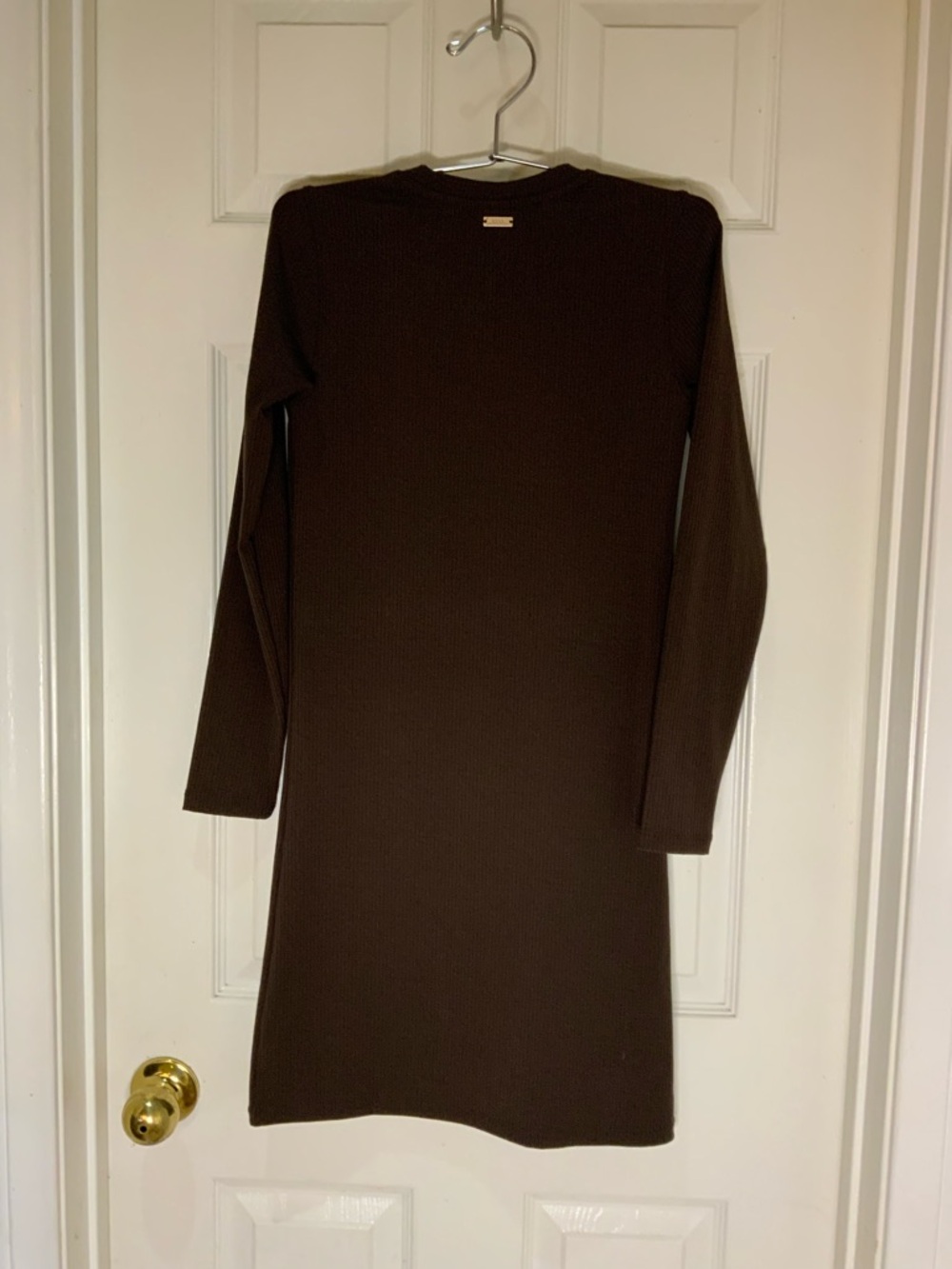 BYLT BROWN Rib Long Sleeve Split Hem Dress SIZE S